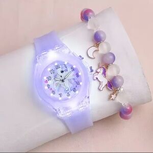 Unicorn Kids Watch and Bracelet Set - Purple